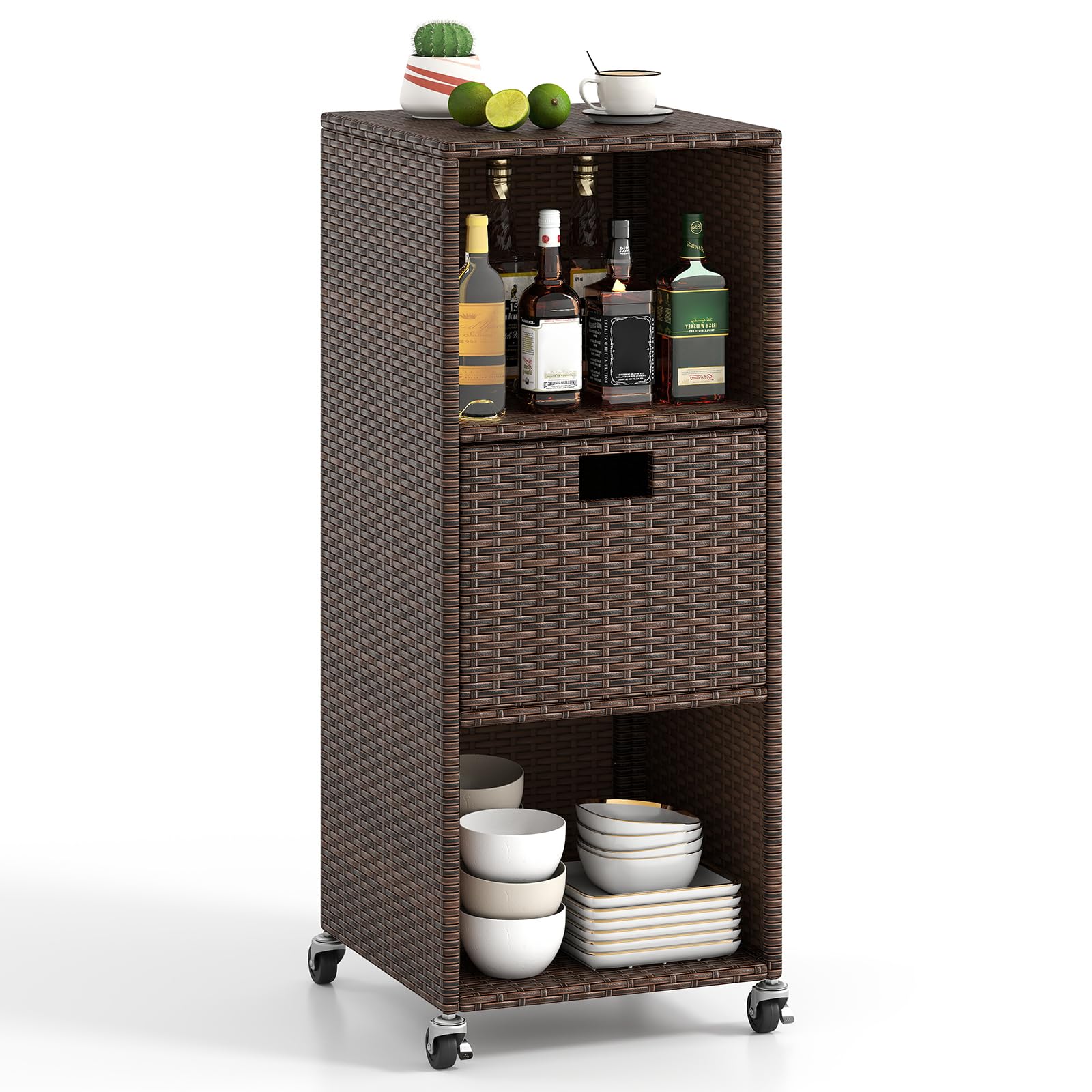 Tangkula Rattan Outdoor Storage Cabinet for Backyard Poolside Porch